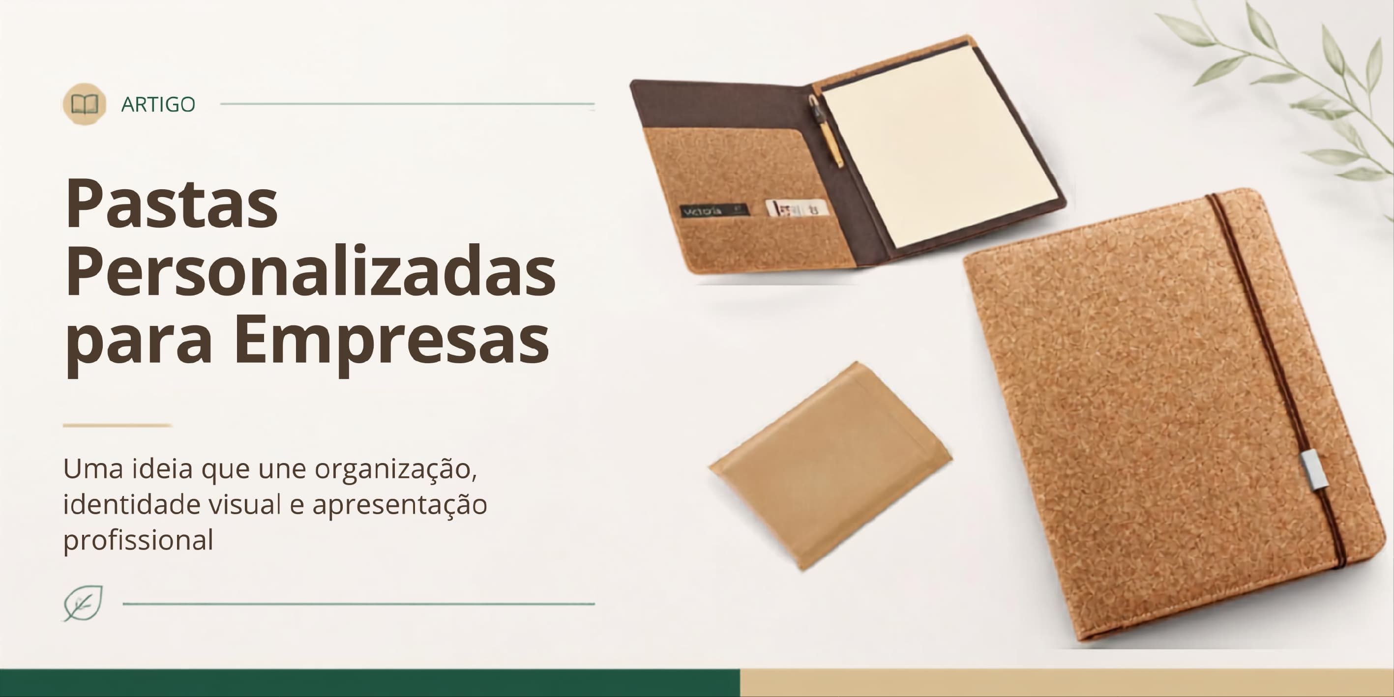 Pastas personalizadas com documentos e materiais de reunião em uma mesa corporativa